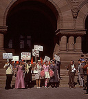 Sometimes Ladies Must Humor the Media... The Ladies greet the press at a rally in Toronto.